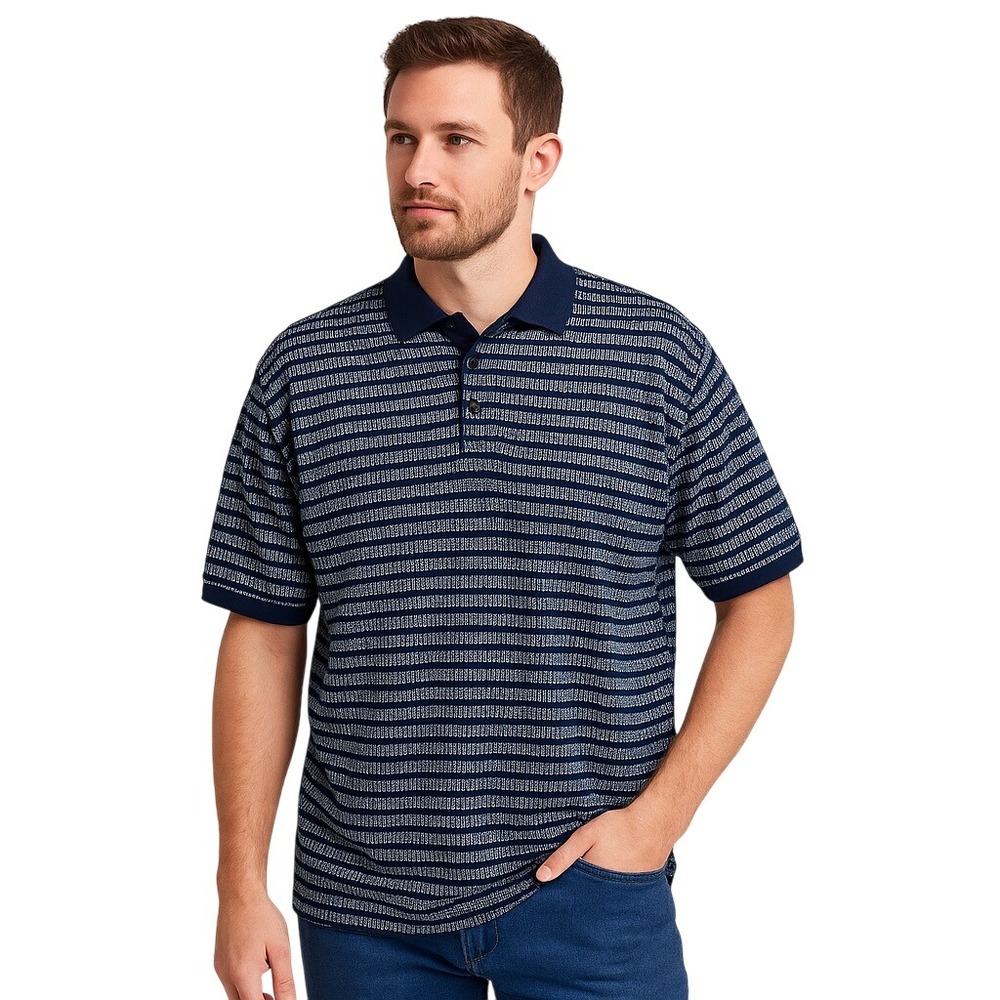 Jeff Rose Mens Polo Shirt‎ Blue Striped Short Sleeve Collar Italy L